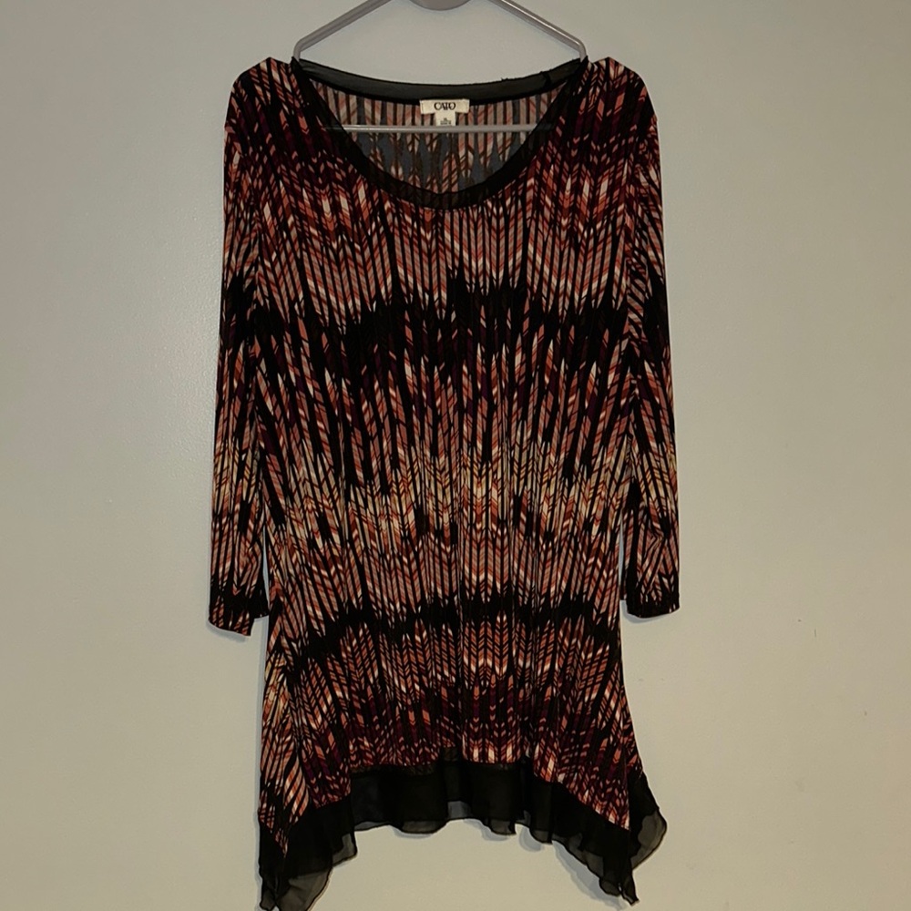 Chico's Black and Brown Tunic with Bateau Neckline and 3/4 Sleeves
